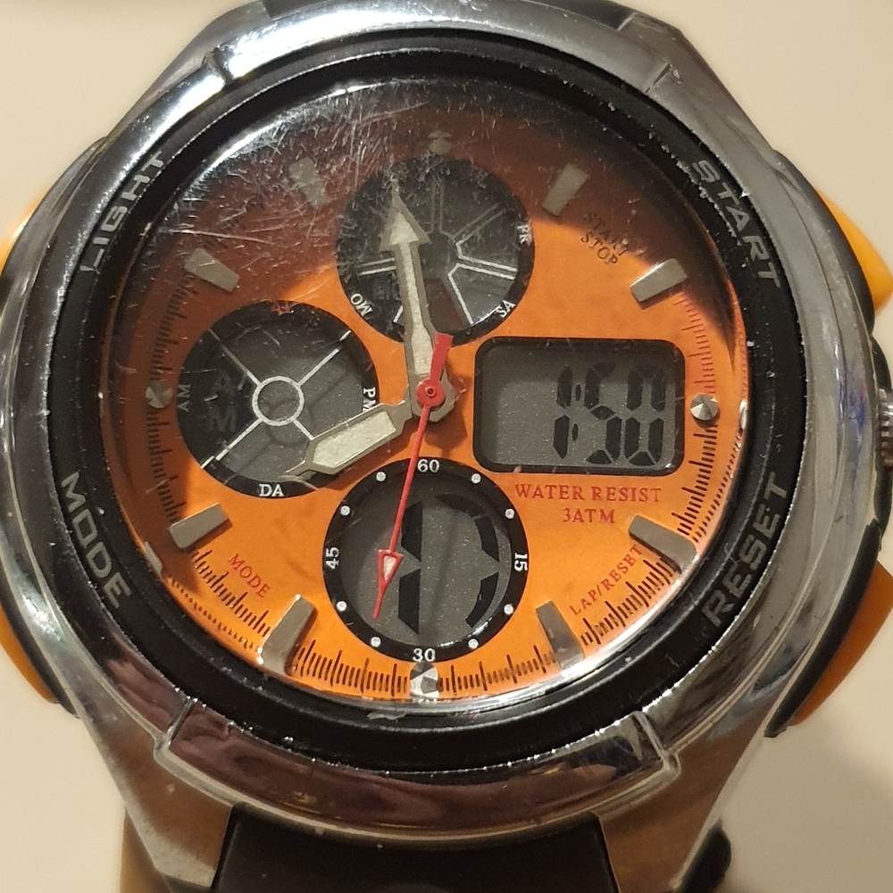 10/$20 Silver/Orange Nylon Analog-Digital Alarm Chrono Men's Watch